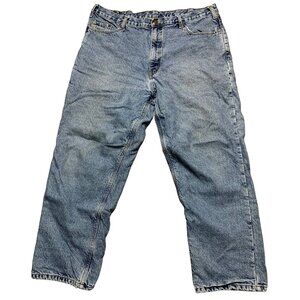 Full Blue Mens Jeans 40x30 Relaxed Fit Flannel Lined 100% Cotton Denim Straight